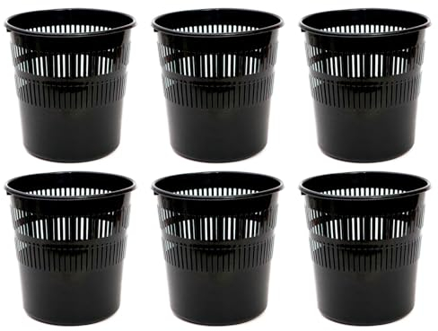 Acan Tradineur - Pack de 6 Papeleras de plástico con Rejilla - Cubo para Basura - Ligera y Resistente - Fabricada en España - Ø 27,5 x 28 cm - Color Negro