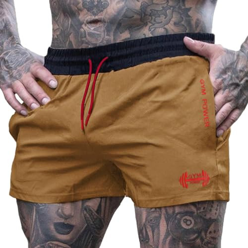 Muscle Alive Herren Sport Running 4 Elite Teilt Laufen Kurze Hose mit Futter Schnell Trocken Shorts Khaki M