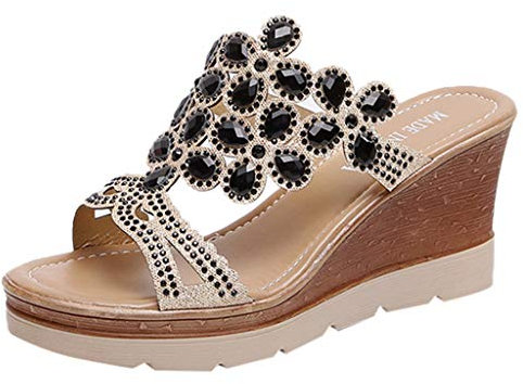 TYUIOP Sandali Con Zeppa Alta Donna Casual Neri Estive Punta Aperta Con Cinturino - Moda Estate 35-41 Suola Interna