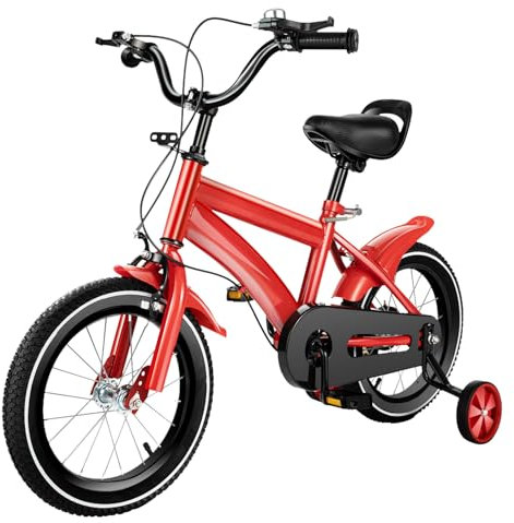 MIIWWOWO Kinderfahrrad 14 Zoll ab 3 Jahre Kinder Fahrrad Jungen Mädchen Fahrrad Kinder mit Stützräder, Fahrrad Kinder ab 3 Jahre 14 Zoll Fahrrad mit Schutzbleche (Rot)