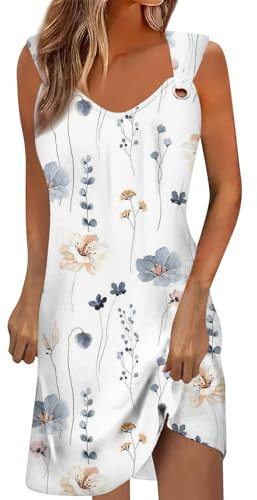 Robe Bohème Chic Rouge Printemps Été Débardeur Décontractée en Coton Midi Blanc 2XL pour Femme