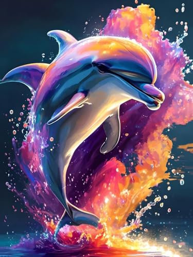 Malen Nach Zahlen Erwachsene Delphin 100x130cm DIY Handgemalt Ölgemälde Kit für Anfänger und Erwachsene, inklusive Knitterfreie Leinwand, Pinsel und Acrylfarben-Haus Dekoration (Rahmenlos) H-93