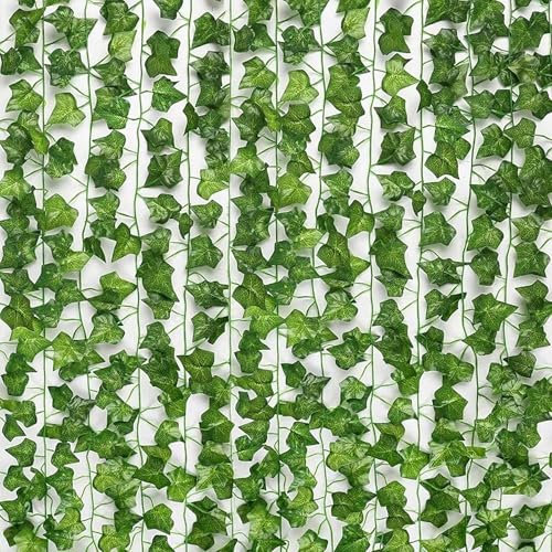 12 Pezzi Edera Finta da Esterno Foglie Finte per Decorazioni 2,1 M Finta Edera Realistica con 72 Foglie Ciascuno Vite di Edera Artificiale Siepe Finta per Recinzione Giardino Matrimonio