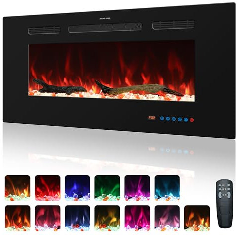 Kentsky 92 cm Electric Fireplace, Recessed and Wall Mounted Fireplace Heater, 750W/1500W with Remote Control, Touch Screen, 13 Flame Colors, Timer