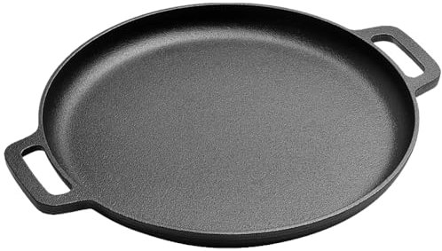 LENA 30 cm runde Grillplatte aus Gusseisen for Crepes und Pizza mit zwei Griffen, Steak, Schweinefleisch, Huhn, Kochtopf, Küche, Outdoor, BBQ, Grill, Kochgeschirr, Bratpfanne