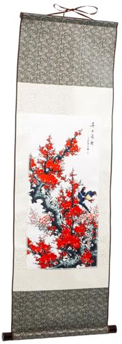 Cabilock Chinesische Seidenrolle Wandkunst Traditionelles Asiatisches Gemälde Mit Pflaumenblüten Für Wohnräume Büros Und Konferenzräume Hochwertige Wanddekoration Langlebig Und
