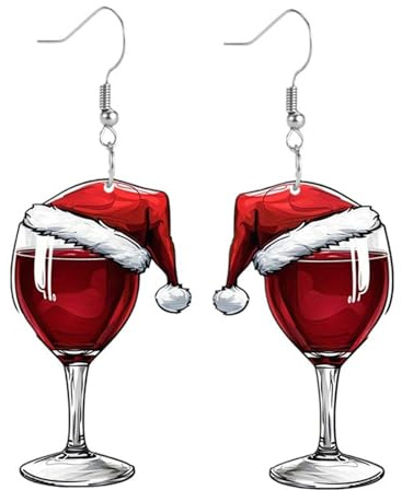 Weihnachtsdekoration, Damen-Weihnachtsohrringe, Weihnachtsbaum/Rotweinglas-Ornamente, Schmuck, Geschenke für Frauen, Feiertagsfeier