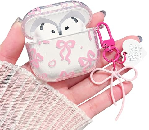 MINSCOSE Kompatibel mit AirPods 4 Hülle,Niedliche Bogen Hübsches Ästhetisches Design mit Bogen Liebe Herz Schlüsselanhänger,Weiche TPU schützende Stoßfeste Hülle für AirPods 4-Rosa