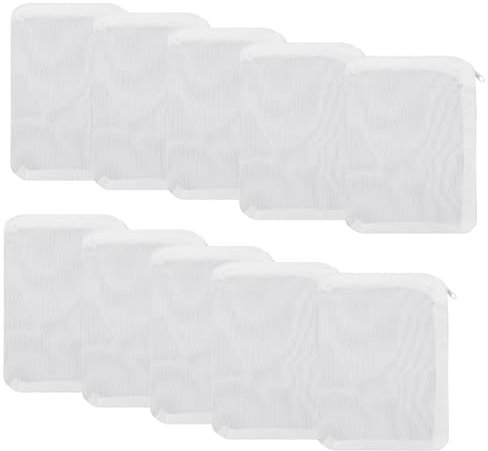 WizeFolk 10 Pezzi Sacchetti filtranti in Rete per Acquario, 11 x 7 cm Sacchetti filtranti riutilizzabili in Nylon con Cerniera in plastica, per resine Extra Sottili, Filtro a Carbone Attivo（Bianco）