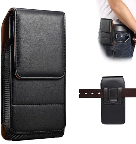 Universal Cell Phone Holster for Men Belt, Mobile Phone Belt Pouch, 6.1 Outdoor Travel Waist Bag Case with Belt Clip/Loop Credit Card Holder for iPhone 16/15/14/13/12/11 Pro/X Samsung S25/S24/S23/A41