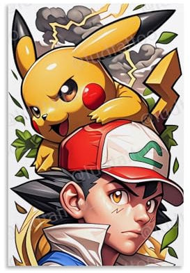 Graffiti-Poster mit einem Cartoon von zwei Pokemon-Figuren mit Pflanzen, die aus der Wand wachsen, dekoratives Gemälde, Wandbild, moderne Dekoration, hängendes Kunstposter, 20 x 30 cm