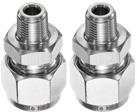 sourcing map 2pcs Compression Fitting 10mm Tube OD x 1/8 NPT Male Thread Stainless Steel Straight Coupler Adapter Compression Tube Pipe Fitting Connector for Oil Gas Water