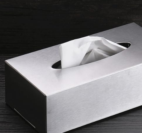 SYUTBOU Kosmetiktücherbox Edelstahl, Taschentuchbox Metall Silber, 23,8 x 12 x 7,4 cm, Kosmetiktuchbox Edelstahl Rechteckig für Wohnzimmer, Badezimmer