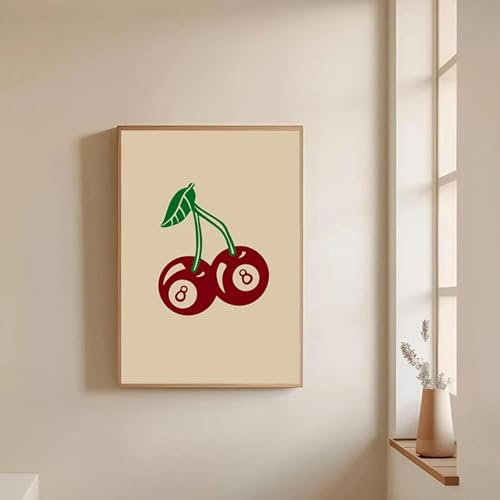 LZJAGXX Trendy 8 Ball Cherries Poster Lucky Eight Ball Retro Leinwanddruck Wandkunst Bild Ästhetisches Zimmer Schlafzimmer Dekor 20 x 30 cm ungerahmt