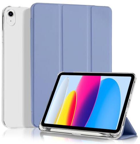 4UBonLife Cover Per iPad (A16) 11a Generazione 11 Pollici 2025, iPad 10a Generazione10,9 2022 con Portapenna, Custodia Protettiva Sottile con Retro Rigido Traslucido Guscio Case, Grigio Lavanda