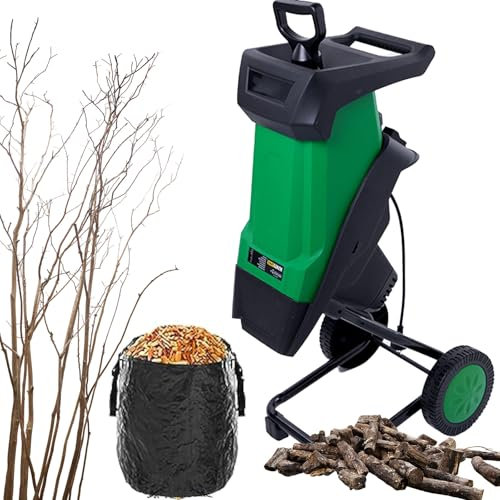 2400W Garden Shredder, Electric Wood Chipper with 50L Collection Bag & 30M Power Line, Max.40MM Cutting Capacity, Leaf Mulcher Ideal for Garden Use