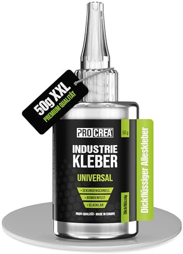 PROCREA® Sekundenkleber Gel (50g) Universal [mit Anti-Austrocknungs-Spitze] Extra starker, transparenter & dickflüssiger Alleskleber - Industriekleber für Plastik, Kunststoff, Glas, Holz, Metall