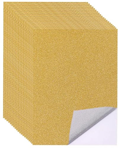 20 Blatt Golden Glitzerpapier zum Basteln, A4 Selbstklebende Glitzer Papier, Glitzerndes Bastelpapier, Glitterpapier Glitterkarton für DIY Handwerk, Grußkarten, Scrapbooking (21 x 29.7 cm, Gold)