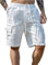 PADOLA Short Homme Coton Lin Bermuda avec 4 Poches Été Plage Cargo Shorts et Bermudas Taille Elastique Short de Travail Cordon de Serrage Uni Baggy Pantacourt Casual Décontracté (0 Blanc, XL)
