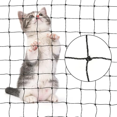 YALYAYA Cat Netting with Steel Wire - Reinforced Anti-Chew Balcony Mesh,Included Fastening Set, Invisible &Weatherproof, Net Ideal for Cat Enclosures Outdoor/Garden and Cat window guard (2 x 4 m)