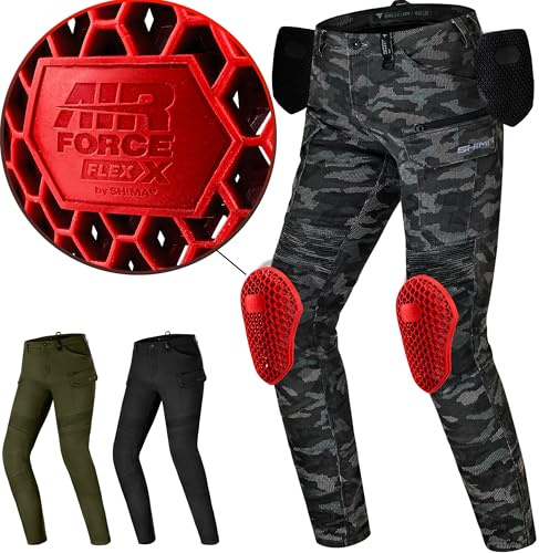 SHIMA Giro 3.0 Pantalon Moto Femme Homologué Genouillères AirForce Pantalon De Moto Armure Textile Protection Ajustable Genoux Renforcé Airflow Grande Taille Elastique (Femmes, Camo, 24/30)