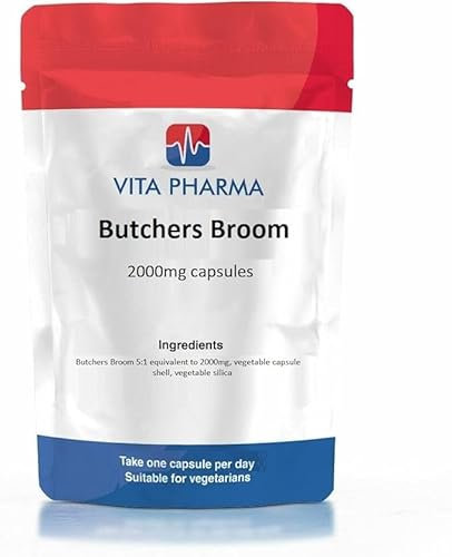 VITA PHARMA Butchers Broom 2000mg 60 Capsules, Circulation & Blood Flow, Blood Vessel Function, Leg Comfort & Vein Health, Vascular & Capillary Strength