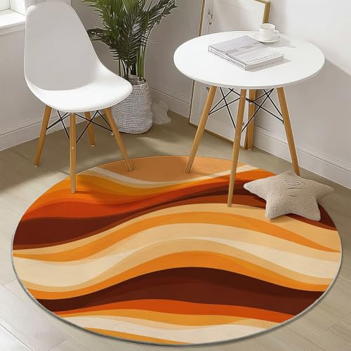 Generisch Runder Teppich 150 cm,Flanell mit Rutschfester TPR-Unterseite Waschbarer Bodenteppich mit Retro-Wellenmuster – Für Wohnzimmer, Schlafzimmer & Kinderzimmer