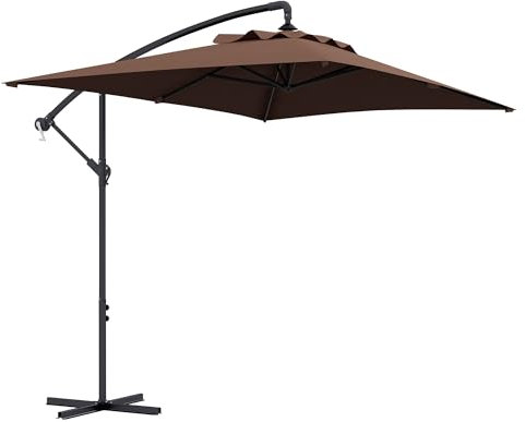 Outsunny Ombrellone Decentrato 3x2 m con Manovella e Base a Croce, Prese d'Aria, Ombrellone da Giardino in Acciaio e Poliestere 160 g/㎡, Protezione UV per Balcone e Terrazza, Marrone