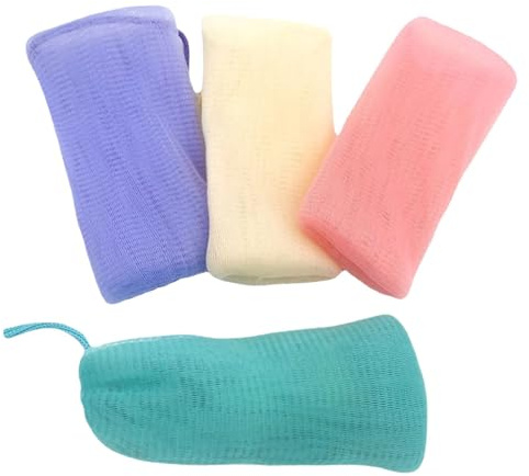 NOLITOY 4 Stück Teiliges Seifensäckchen Zugband Netz Seifenbeutel zum Aufschäumen und Trocknen Praktischer Seifenbeutel für Feste Seife für Dusche und Reisen Bunte Farben Flieder Grün Rot