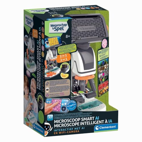 Clementoni Wissenschaft und Spiel - Mikroskop für Kinder - Digital und Analog - Inklusive WiFi und Kamera - mit digitalen Deckgläsern - Ab 8 Jahren