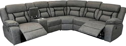 MNS Electric Fabric Recliner Corner Sofa – Grey 5-Seater with Dual Power Recliners, Console & Cup Holders – Modern Style