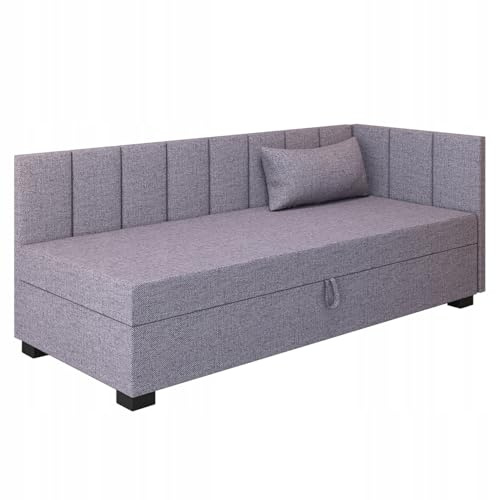 TAPCZANY24 - Boxspringbett Adel+ 93x198 cm mit Schaumstoff Matratze | Bett mit Matratze, Polsterbett mit Bettkasten, Gepolstertes Einzel Bett, Schlafsofa - Grau