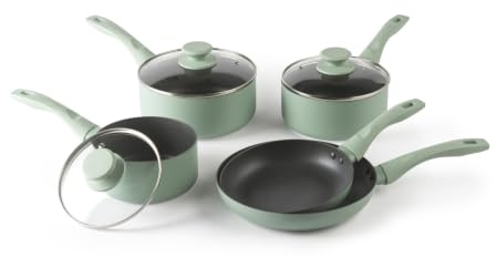Progress Neutrals Topfset 5-teilig, Antihaft-Kochgeschirr mit Glasdeckeln