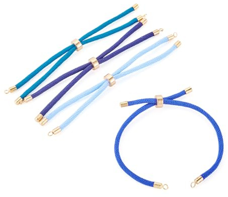 Bestewelry 4 Stück geflochtene runde Kordel-Armbänder aus Polyester mit Legierungs-Fundstücken, verstellbare Perlenschnur, Armbänder, 24 cm, für Glieder-Charm-Armbänder, Blau