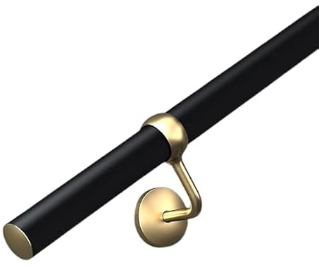 2.4m Banister Stair Handrail Kit – Matt Black with Brass Brackets | Complete Banister Kit, 10-Year Warranty, Heavy-Duty Construction, Strong & Durable Design, Easy Maintenance, Elegant Finish