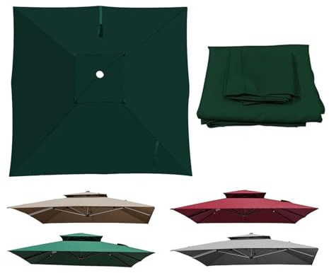 Coperture Per Ombrelloni Decentrato Da Giardino, Quadrato 3x3m 2.5x2.5m 8 Stecche Telo In Poliestere Impermeabile Anti-UV, Top Telo Di Ricambio Superiore Per Ombrellone Esterno(Dark-Green,3x3m)
