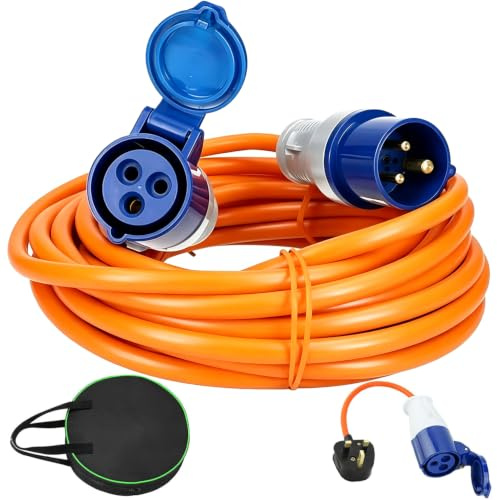 Caravan Hook Up Cable 25 m, Camping Extension Lead 16A 3 Pin Socket, Waterproof Caravan Electric Power Cable With Carrying Bag, Campervan Hook Up Extension Cable for Motorhomes Campervans