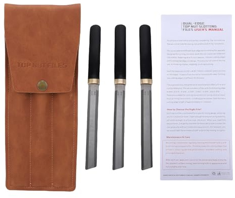 SEAFRONT Guitar Nut Files Set, Double Edged Fret File with Hardened Steel 5 Inch Blades, 6 Slot Gauges for Acoustic Electric Bass Repair, Luthier Setup and Nut Slotting