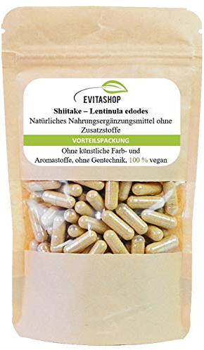 Evitashop Naturprodukte – Shiitake Kapseln, Lentinula edodes in Vega-Kapseln 6 Vorteilspackungen - 360 Kapseln - Netto 90 Gramm - ohne Zusatzstoffe, Made in Germany.