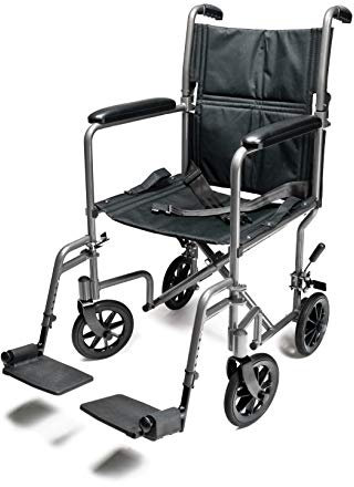 Everest & Jennings Lightweight Aluminum Transport Chair with 5 Inches Swivel Casters, 19 Inches Seat, Silver EJ784-1
