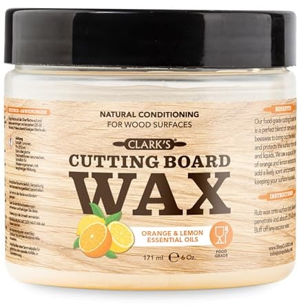 CLARK'S Chopping Board Wax - Enriched with Lemon and Orange Oils - Beeswax and Carnauba Blend - Mineral Oil Beeswax Mix - Chopping Board Wax - Butcher Block Conditioner - Carving Board - (177ml)