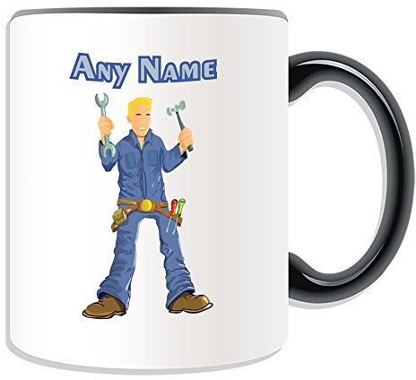 Personalised Gift - Mechanic with Tools Mug (Career Design Theme, Colour Options) - Any Name/Message on Your Unique Mug - Engineer Garage Worker Staff Vehicle Car