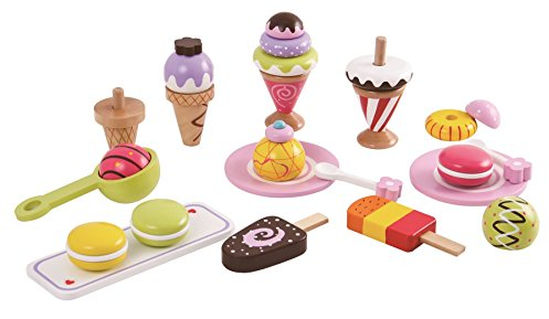 Lelin Wooden Ice Cream Play Set for Kids – 25-Piece Pretend Play Dessert Toy with Lollipops, Macarons & Accessories – Colourful Educational Kitchen Role Play for Boys & Girls Age 3+
