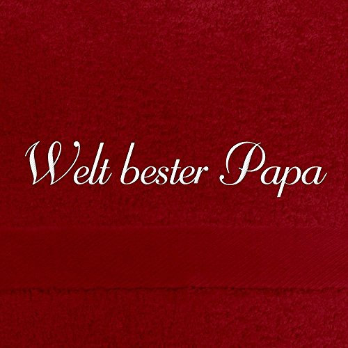 Badehandtuch mit Namen Welt bester Papa bestickt, 70x140 cm, rot, extra flauschige 550 g/qm Baumwolle (100%), Handtuch mit Namen besticken, Badetuch mit Bestickung