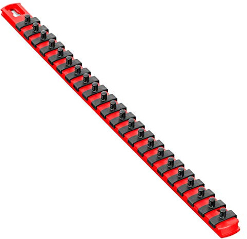 Ernst Manufacturing 18-Inch Socket Organizer with 22 1/4-Inch Twist Lock Clips, Red (8400-Red-1/4)