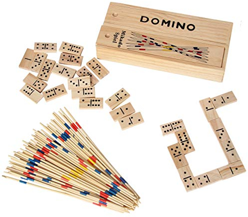 Bartl 101824 - Jeu traditionnel Mikado et Domino dans une boîte en bois pratique avec couvercle coulissant - 19,5 x 9 x 3 cm