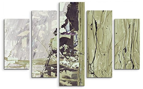 5 teiliges Wandbild auf Leinwand (Gesamt: H: 100cm B: 160cm) Keilrahmenbild Canvas Fotodruck Leinwandbild Leinwanddruck Kunstdruck Wandbild grün schwarz gemalt