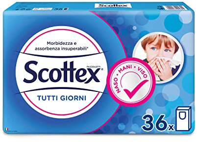 Scottex Tutti I Giorni Fazzoletti, 4 Veli, Con Carta Certificata FSC, 36 Pz, 1 Confezione da 36 Pacchetti di Fazzoletti di Carta