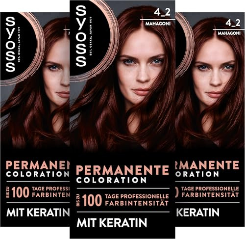 Syoss Coloration 4_2 Mahagoni (115 ml), permanente Haarfarbe | Verleiht bis zu 100 Tage professionelle Farbintensität, für 100 % Grauabdeckung, Tiefenpflege Kur für dein Haar