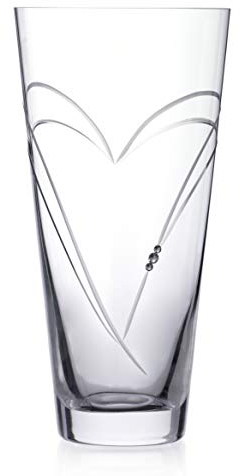 DIAMANTE Heart in Heart hand cut crystal vase with Swarovski crystals - 25cm